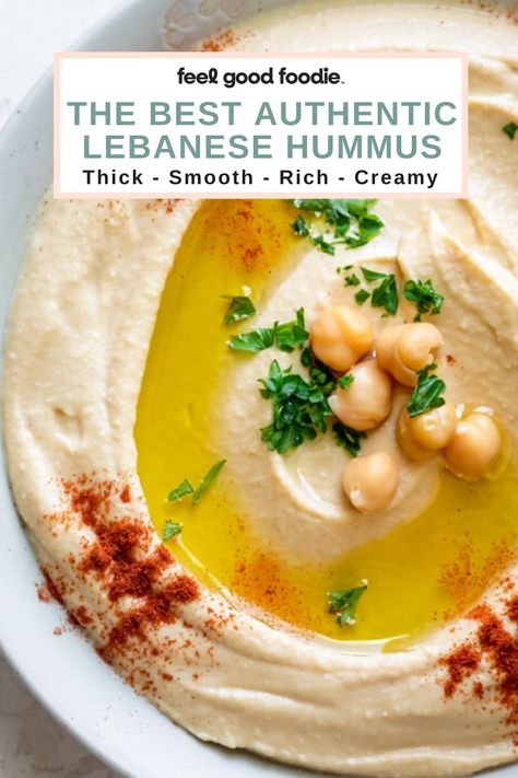 This is the best hummus recipe based on the authentic Lebanese methods. Hummus is a healthy snack that's made with a few ingredients and perfect for parties Traditional Lebanese Hummus, Authentic Greek Hummus, Zeas Mediterranean Hummus Recipe, Persian Hummus Recipes, Lebanese Snacks Appetizers, Authentic Hummus Recipe Middle East, Hummus Meals Dinners, Greek Style Loaded Hummus, The Best Hummus Recipe