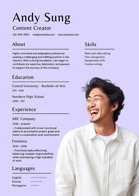 Content creator resume template, editable design | premium image by rawpixel.com / audi Graphic Designer Cv, Architecture Resume, Art Resume, Resume Cv Design, Ways To Study, Personal Resume, Cv Inspiration, Graphic Design Cv, Resume Portfolio