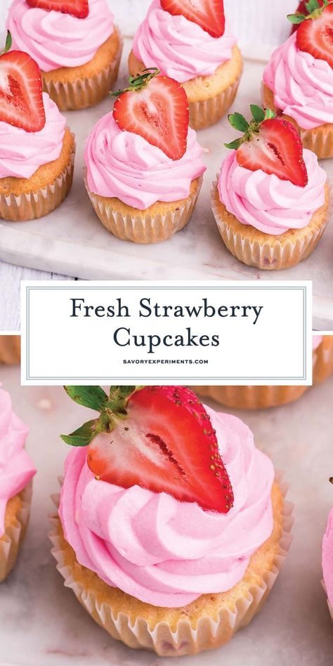 With real strawberries mixed into the batter, these EASY Lemon Strawberry Cupcakes are the ultimate summer dessert recipe! Strawberry Cupcake Recipe, Strawberry Cupcakes Recipe, Summertime Desserts, Strawberry Cupcake Recipes, Strawberry Things, Strawberry Cupcake, Cupcake Images, Cupcake Bakery, Cupcake Flavors