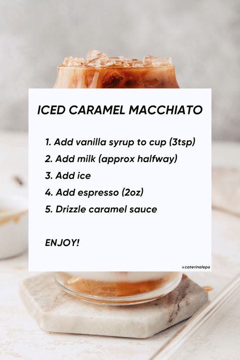 Vanilla Caramel Iced Coffee Recipe, Coffee Easy Recipes, How To Make A Macchiato At Home, How To Make Caramel Macchiato At Home, Starbucks Iced Caramel Macchiato Recipe, Carmel Coffee Recipes, Machiatto Recipe, Best Iced Coffee Recipe At Home, Coffee Starbucks Recipe