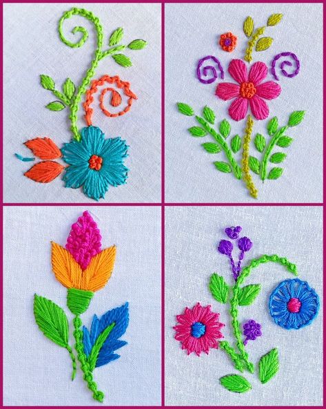 Six Basic Botanical flower design Hand Embroidery tutorial | By Basic Embroidery ABC Hand Embroidery Designs Flowers, Satin Stiches Ideas Design, Embroidery Flowers Pattern Design, Embroidery Basics, Simple Hand Embroidery Patterns, Hand Beaded Embroidery, Simple Embroidery Designs, Crochet Leaf Patterns, Diy Embroidery Designs