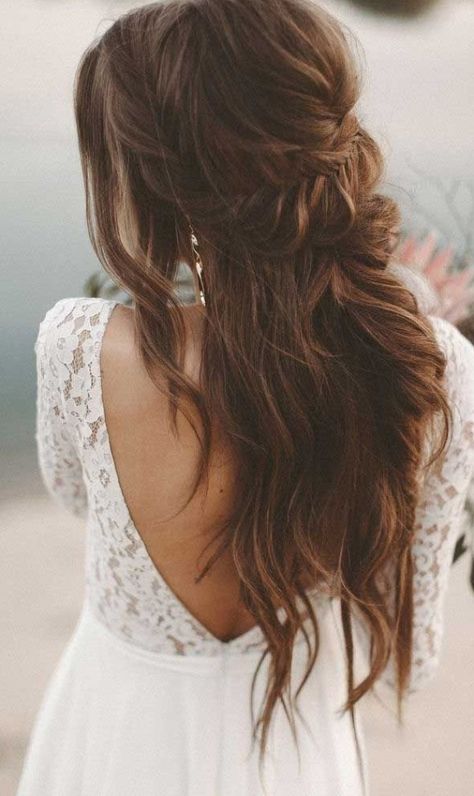 Boho Wedding Hair, Wedding Hair Down, Elegant Bride, Lace Bridal, Half Up Half Down Hair, Wedding Hairstyles For Long Hair, Formal Hairstyles, Wedding Hair And Makeup, Bride Hairstyles