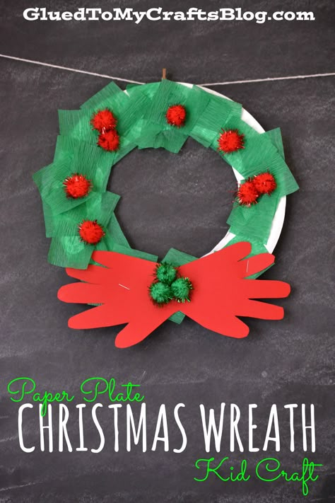 Paper Plate Christmas Wreath {Kid Craft} - the perfect kid friendly craft for the holiday seasoN! Paper Plate Christmas Wreath, Christmas Wreath Craft, Craft For Preschoolers, Christmas Preschool, December Crafts, Christmas Crafts For Toddlers, Kid Friendly Crafts, Preschool Christmas Crafts, Christmas Arts And Crafts