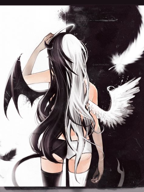 Half Demon Half Angel Girl, Half Angel Half Demon, Angle And Demon, Angel Demon, Good Vs Evil, Ange Demon, Anime Devil, Angel Devil, Odaiba