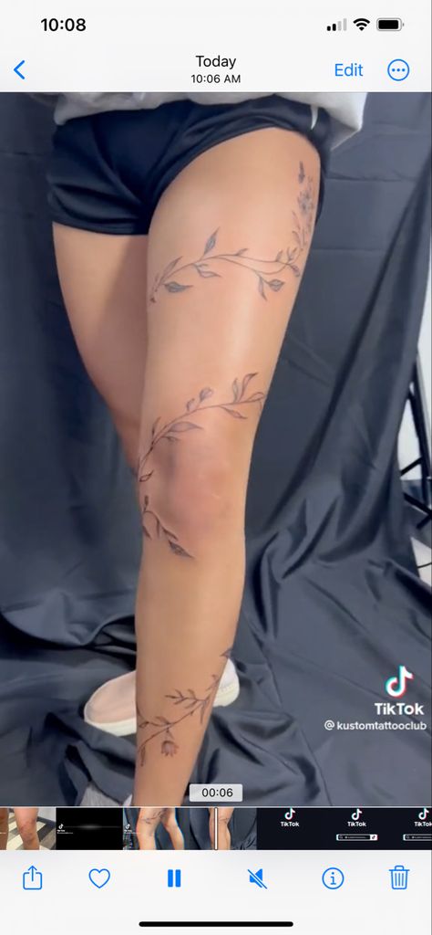 Vine And Flower Leg Tattoo, Soft Sleeve Tattoos For Women, Color Spine Tattoos For Women, Thigh Simple Tattoos Women, Flower Tattoo Wrapped Around Leg, Flower Vine Leg Tattoos Women, Back Of Knees Tattoos, Mirrored Hip Tattoos, Leg Tattoos Design Drawing