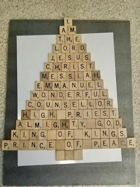 Crafty Fun Group | Scrabble tile Christmas tree. | Facebook Tile Christmas Tree, Scrabble Tile Crafts Diy, Christmas Scrabble Tiles, Scrabble Tiles Diy, Scrabble Christmas Ornaments, Cheap Homemade Gifts, Scrabble Letter Crafts, Scrabble Christmas, Scrabble Tile Art