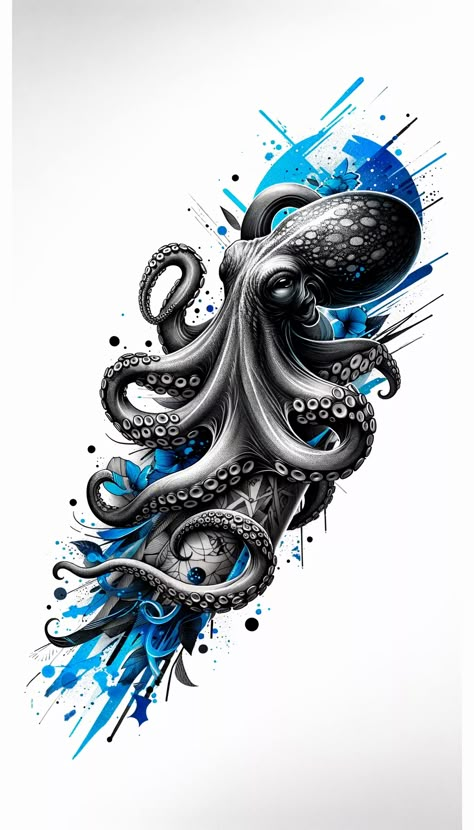 Leviathan Tattoo Sea Monsters, Gothic Octopus Tattoo, Octopus Skull Tattoo, Kraken Tattoo Design, Octopus Art Drawing, Octopus Tattoo Designs, Tattoo Octopus, Octopus Artwork, Octopus Tattoo Sleeve