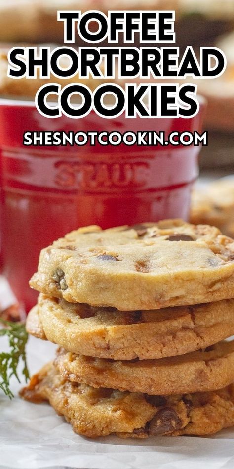 Cookies Slice And Bake, Toffee Bits Recipe, Toffee Shortbread Cookies, Shortbread Cookies With Chocolate, Toffee Shortbread, Toffee Cookie Recipe, Cookie Swap Recipes, Easy Toffee, Cookies With Chocolate Chips