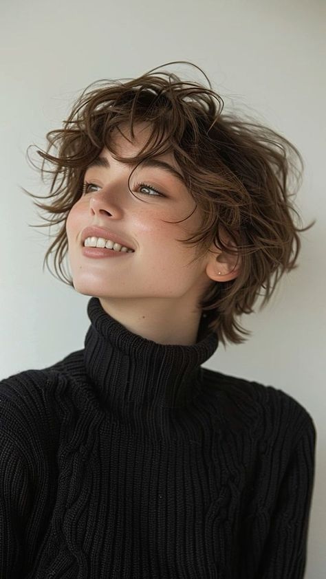 Scruffy Short Hair Women, Cute Pixie Hairstyles, Short Fem Hair, Unique Face Claims, Pixie Wolf Cut, Pixie Haircut 360 View, Art Hairstyles, Cool Hairstyles For Girls, Hair Inspiration Short