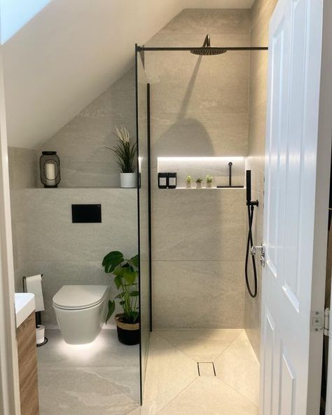 OurBamburghBuild on Instagram: "Still pinch ourselves when we walk into our en-suite! #ensuite #ensuitebathroom #ensuitedesign #walkinshower #wetroom #keepmoathomes #keepmoatbamburgh" Ensuite Walk In Shower Ideas, Ensuite Room Ideas, Wc With Shower Ideas, Neutral En Suite Bathroom, En Suite Loft Conversion, Bathroom Small Renovation, Small White Shower Room, Small Loft Ensuite, Loft En Suite Shower Room