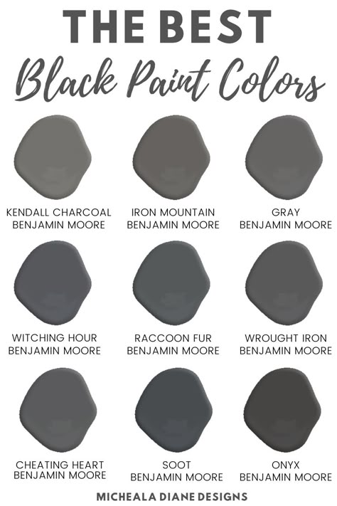 Black Paint Colors, Benjamin Moore Wrought Iron, Kendall Charcoal, Gray Paint Colors, Black Paint Color, Charcoal Paint, Shingle Colors, Farmhouse Paint Colors, Paint Colors Benjamin Moore