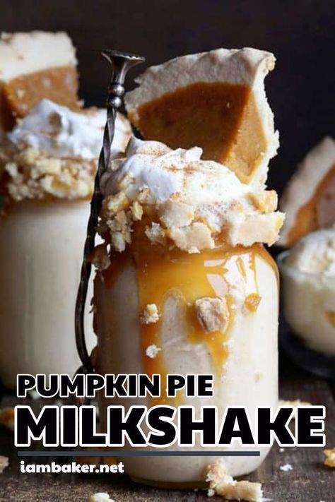 PUMPKIN PIE MILKSHAKE- Sometimes a little decadence is in order, and this Pumpkin Pie Milkshake fits the bill perfectly! My secret ingredient? An entire slice of pumpkin pie, right in my Wolf blender! It's your perfect pumpkin dessert for fall! #pumpkin #dessert #fall Pumpkin Pie Milkshake Recipe, Pumpkin Milkshake, Pie Milkshake, Dessert Pumpkin, Best Milkshakes, Pumpkin Drinks, Milkshake Recipe, I Am Baker, Everything Pumpkin