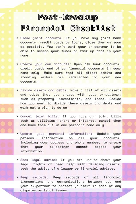 Breakup Checklist, Financial Checklist, Post Breakup, Newly Single, Break Ups, Breaking Up, Lists To Make, Moving On, Financial Planning