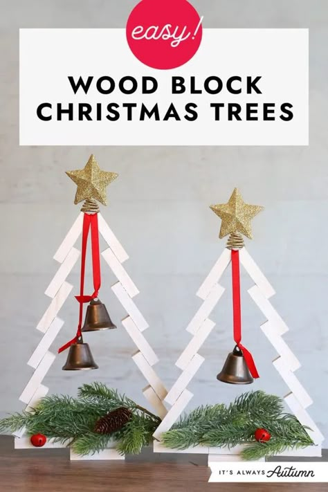 Cute Christmas Diy, Jenga Blocks Crafts, Jenga Crafts, Wood Blocks Christmas, Jenga Block Crafts, Dt Crafts, Jenga Blocks, Wood Trees, Faux Christmas