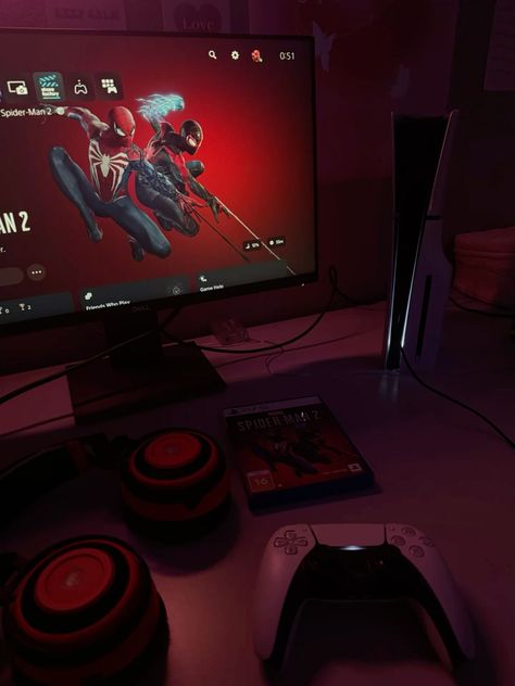 Ps5 Games Aesthetic, Gaming Hobby Aesthetic, Ps5 Aesthetic Setup, Ps5 Set Up, Playing Video Games Aesthetic, Nate Core, Ps5 Aesthetic, Ps5 Setup, Ps5 Spiderman