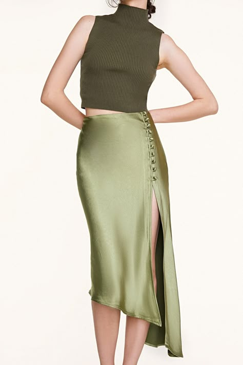 Green silk skirt