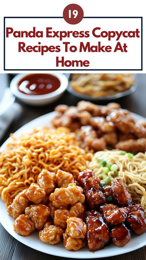 A plate of homemade Panda Express copycat dishes, including Orange Chicken and Chow Mein, perfectly recreated for a restaurant-style meal at home. Chinese Copycat Recipes, Panda Express Mandarin Chicken, Panda Copycat Recipes, Panda Express Firecracker Chicken, Panda Express Chow Mein Recipe Copycat, Cup Bop Copycat, Rainforest Cafe Recipes Copycat, Copycat Panda Express Chow Mein, Panda Express Lo Mein Recipe