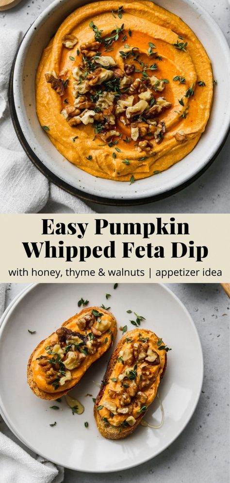 Pumpkin Spread, Pumpkin Appetizers, Whipped Feta Dip, Whipped Pumpkin, Fall Appetizers, Easy To Make Appetizers, Feta Recipes, Feta Dip, Appetizer Ideas