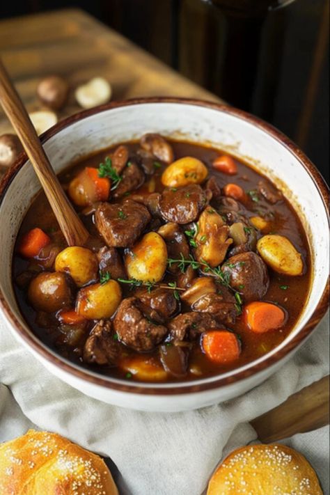 Warm, savory, and packed with tender beef and earthy mushrooms, this ultimate beef stew is the epitome of cozy comfort food. Bursting with rich flavors and perfect for chilly days, it’s an easy one-pot meal that will satisfy everyone at the table. Save this recipe for an easy dinner #beefstew #comfortfood #mushroomrecipes #onepotmeal #homemadestew #fallrecipes #dinnerideas #heartymeals #cozycooking #slowcooking Cozy Meals Comfort Foods, Beef Stew With Mushrooms, Ultimate Beef Stew, Best Crockpot Beef Stew, Stew With Mushrooms, 1 Dish Meals, Beef And Mushroom Stew, Beef Stew Healthy, Stew Dinner