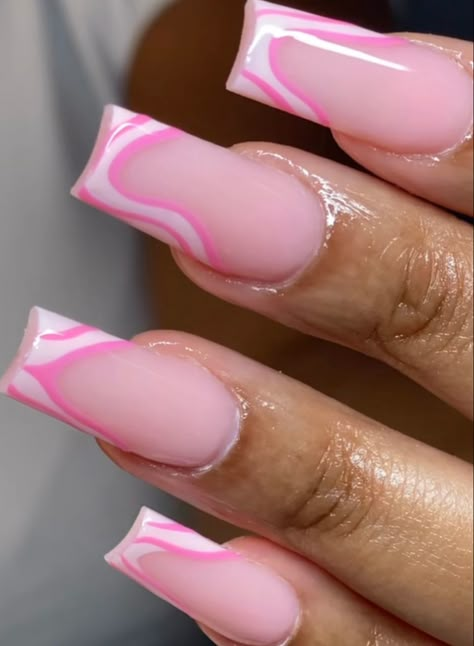 Pink And Metallic Nails, Simple French Nails Design, Nail Ideas Girly, Pink Design Acrylic Nails, Pink French Tip Designs, Pink Acrylic Designs, Simple Nail Designs Square, Pink Summer Nails Designs, Color Full Nails