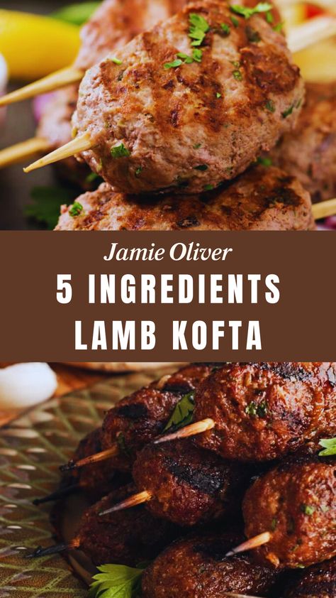 Jamie Oliver 5 Ingredients Lamb Kofta Lamb Koftas, Recipes Illustration, Lamb Kofta, Lamb Kabobs, Vj Cooks, Bbq Lamb, Lamb Kebabs, Kofta Recipe, Mini Meatloafs