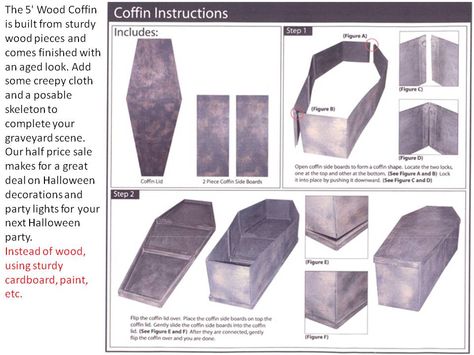 How to make a Coffin (Wood or Cardboard) Instructions Coffin Template, Cardboard Coffin, Halloween Diy Ideas, How To Projects, Halloween Dollhouse, Outdoor Halloween Decor, Half Price Sale, Ghost Diy, School Halloween