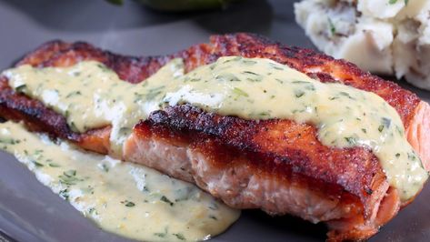 Salmon Fillet with a Lemon, Tarragon and Garlic Sauce | Recipes | stltoday.com Fish Recipes Salmon, Creamy Chicken Rice, Dinners For One, Tarragon Sauce, Mediterranean Fish, Cook For One, Keto Fish, Garlic Sauce Recipe, Fancy Dinners