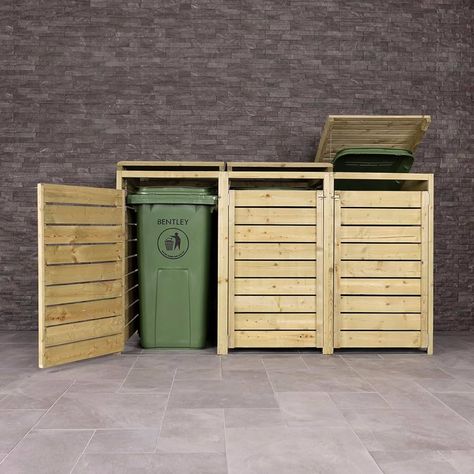 Charles Bentley FSC Triple Wide Panel Wooden Bin Store Wheelie Bin Storage Unit Lifting Lid : Amazon.co.uk: Garden Bin Storage Ideas Indoor, Wheely Bin Storage Ideas, Rubbish Bin Storage Outdoor, Wheelie Bin Storage Ideas, Bin Storage Ideas, Triple Bin Store, Triple Wheelie Bin Storage, Bin Store Garden, Wooden Bin