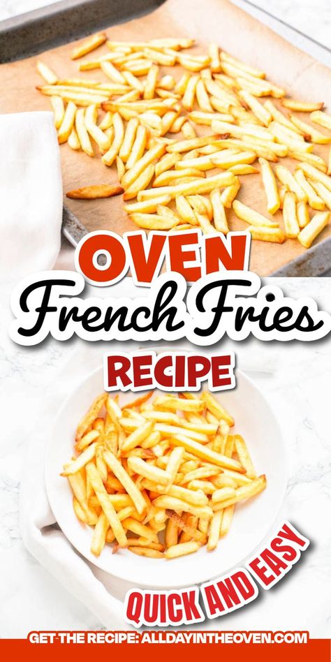 French fries on a baking sheet and in a white bowl French Fries In Oven, French Fries In The Oven, Oven French Fries, Fried French Fries, Fries Recipe Oven, French Fries Recipe, Frozen French Fries, Oven Recipe, Oven Fried