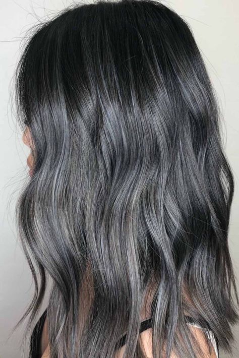 Dark Gray Hair Color Ideas, Dark Silver Hair Color, Gunmetal Grey Hair, Charcoal Hair Color, Charcoal Grey Hair, Dark Grey Hair Color, Purple Grey Hair, Charcoal Hair, Hair 2025