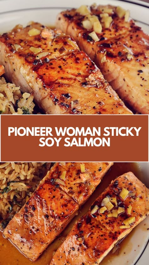 Pioneer Woman’s Sticky Soy Salmon is made with salmon fillets, salt, black pepper, olive oil, unsalted butter, honey, soy sauce, and lime juice and served with rice and cilantro, creating a tasty dish that takes 15 minutes to be ready! Hawaiian Salmon Recipe, Salmon Stovetop, Pioneer Woman Salmon, Soy Sauce Salmon, Pink Salmon Recipes, Pioneer Woman Dinner, Sauces For Salmon, Honey Soy Salmon, Soy Salmon