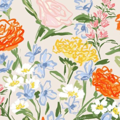 Liz✨Print & Pattern Designer on Instagram: "Gorgeous flowers everywhere at the moment 💐  Everywhere except my back garden… Still patiently waiting on those to come through 🙇🏽‍♀️  #freelanceprintdesigner #printdesigner #printpattern #florals #pattern #surfacedesign #print #surfacepattern #estampas #printstudio" Spring Floral Painting, Loose Florals, Patterns Illustration, Floral Graphic Design, Watercolour Florals, Flowers Everywhere, Wallpaper Background Design, Flower Print Pattern, Flower Mural