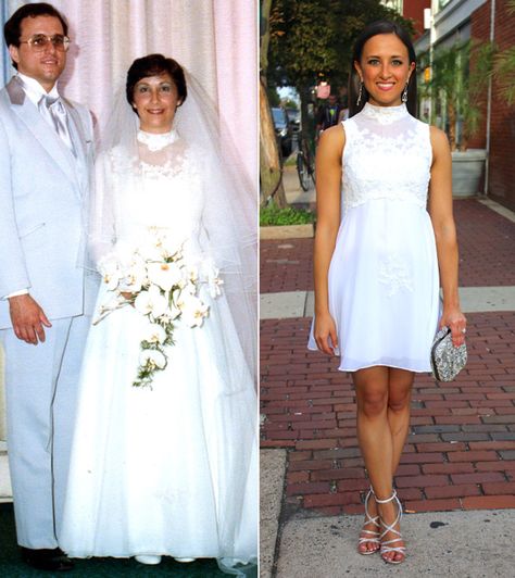 Wedding Dress Makeover, Wedding Dress Repurpose, Alter Wedding, Moms Wedding Dress, Repurpose Wedding Dress, Wedding Rehearsal Dinner Dress, Dress Makeover, Wedding Rehearsal Dress, Old Wedding Dresses