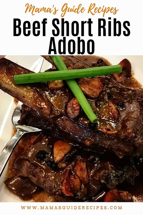 This Beef Short Ribs Adobo is a lip smacking, fall-off-the-bone, and tender juicy beef recipe! Some call it, twice cook adobo Beef Adobo Recipe Filipino, Adobo Ribs Filipino, Filipino Short Ribs, Beef Adobo Filipino, Adobo Beef, Beef Adobo, Filipino Meal, Filipino Adobo, Short Rib Recipes