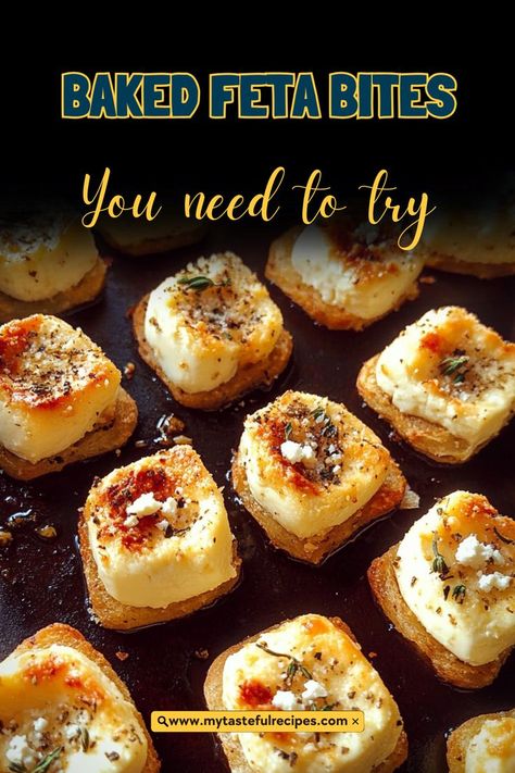 Elevate your appetizers with these flavorful Baked Feta Bites! Creamy, tangy feta wrapped in a crispy crust—an easy recipe that’s perfect for any occasion. Baked Feta Dip Appetizer Recipes, Feta Appetizer Recipes, Baked Feta Appetizer, Feta Cheese Ball, Phyllo Appetizers, Feta Appetizer, Feta Bites, Feta Cheese Recipes, Puff Pastry Appetizers