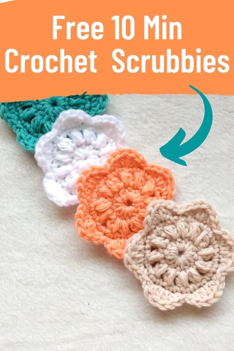 This free crochet face scrubbies pattern can be made with very little yarn. They are the best eco-friendly crochet makeup remover pads you can make. Make the floral scrubies with cotton yarn. Crochet Puff Stitch Face Scrubbies, Crocheted Makeup Remover Pads, Crochet Makeup Remover Pads Pattern, Easy Crochet Face Cloth, Crochet For The Bathroom, Crochet Facecloth Free Pattern, Flower Face Scrubbies Crochet Pattern Free, Makeup Scrubbies Crochet Pattern, Easy Face Scrubbies Crochet