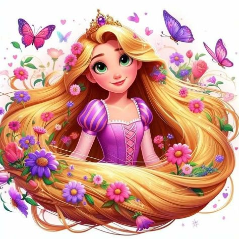 Rapunzel Cake Topper, Disney Moana Art, Bolo Rapunzel, Rapunzel Cake, Rapunzel Birthday Party, Rapunzel Birthday, Rapunzel Disney, Disney Princess Rapunzel, Butterfly Art Painting