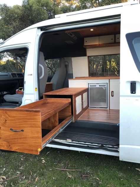 Commuter Van Conversion, Hiace Van Fitout, Van Fitout, Toyota Hiace Campervan, Hiace Campervan, Kombi Food Truck, Hiace Camper, Camper Van Kitchen, Kangoo Camper