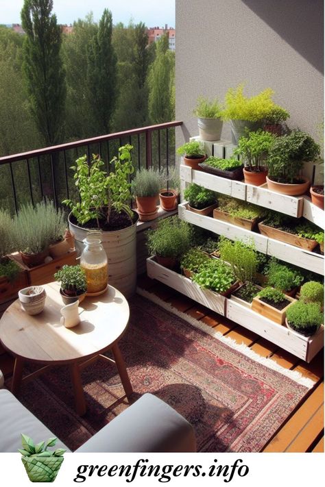 Discover the secrets of cultivating a thriving herb garden on your balcony. From choosing the right herbs to nurturing them like a pro, we've got you covered. Urban Herb Garden, Gardening Balcony Ideas, Home Garden Apartment, Terrace Herb Garden, Balcony Planting Ideas, Balcony Kitchen Garden, Balcony Allotment, Herb Garden Inspiration, Herbs On Balcony