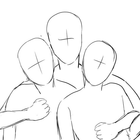 Art Bases Trio, Trio Hugging Reference, Gender Neutral Drawing Base, Three People Hugging Drawing Reference, Three Person Hug Reference, Trio Poses Drawing Reference, Group Hug Drawing Reference, Three People Hugging Reference, 3 People Sketch