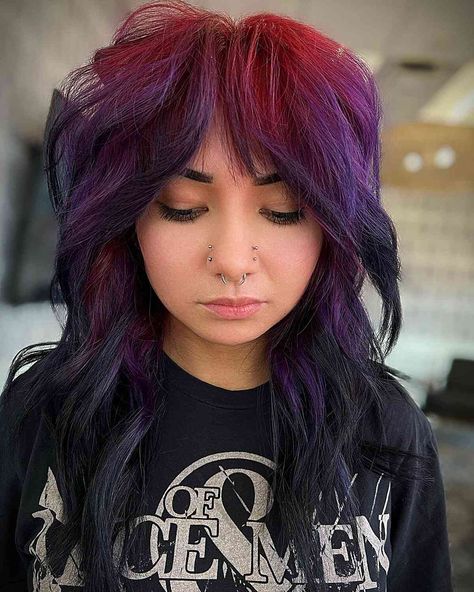 These are The 95 Hottest Hair Color Ideas of 2024 Purple And Red Hair, Purple Black Hair, Red Purple Hair, Color Ideas For Short Hair, Diy Prom, Purple Ombre Hair, Dark Purple Hair, Vivid Hair Color, Ideas For Short Hair