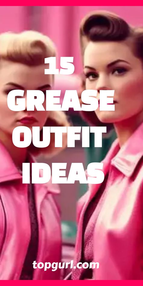 Level up your ‘Grease’ outfit game with fresh twists on classic looks that promise to make you the star of any themed gathering. Grease Themed Parties Outfits, Pink Ladies Grease Costume Diy, Grease 50's Outfits, Grease Diy Costume Ideas, Greece The Movie Outfit Ideas, Grease Party Outfits, Grease Characters Costumes, Grease Halloween Costumes Family, 50s Spirit Week Outfit