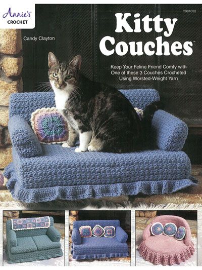 Kitty Couches Crochet Pattern Crochet For Pets, Crochet Cat Bed, Cat Couch, Blanket Afghan, Annie's Crochet, Crochet Shrug Pattern, Dog Beds For Small Dogs, Pattern Cat, Pink Chair