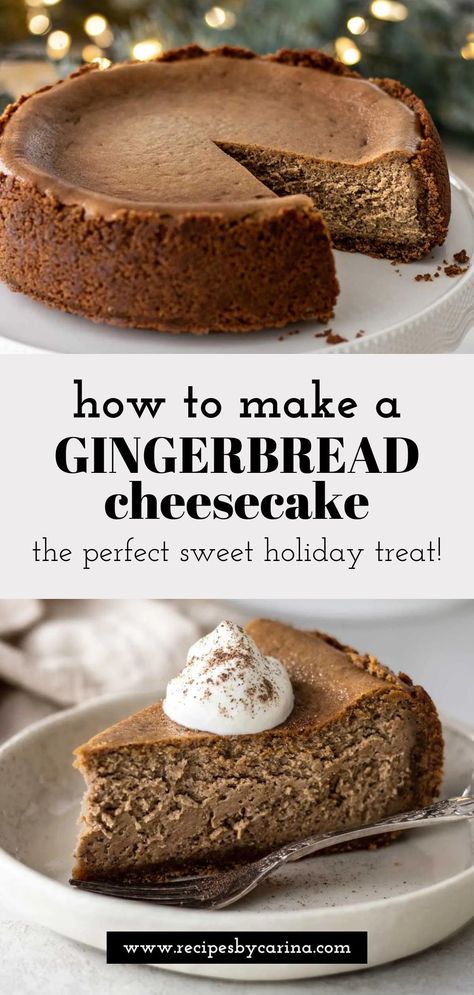 Filled with warming spices and topped with freshly whipped cream this Gingerbread Cheesecake is utterly irritable! Light Christmas Dessert, Light Cheesecake, Perfect Christmas Dessert, Gingerbread Cheesecake, How To Make Gingerbread, Springform Pan Cake, Ginger Biscuits, Homemade Cheesecake, Christmas Dessert