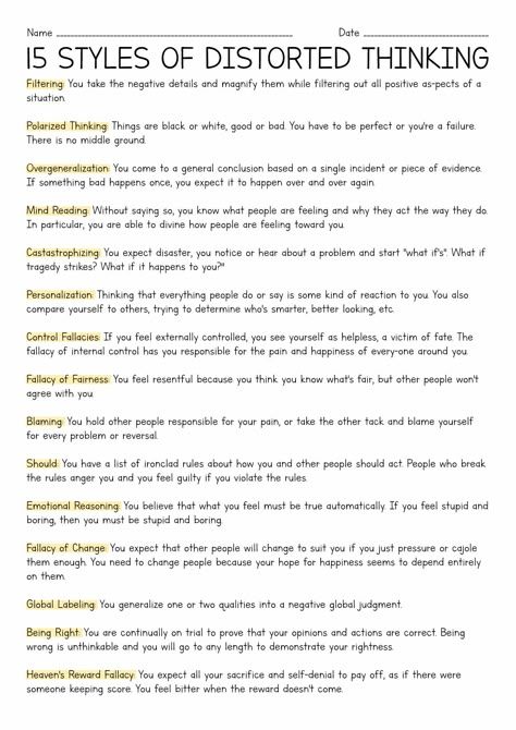 Unhealthy Thinking Styles, Distorted Thinking, Parts Work, Dialectical Thinking, Cognitive Distortions List, Intrusive Thinking, Distress Tolerance Activities, Cognitive Distortions Worksheet, Child Therapy Activities