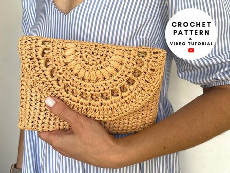 Clutch Purse Pattern, Crochet Clutch Pattern, Clutch Bag Pattern, Crochet Clutch Bags, Summer Purse, Raffia Crochet, Clutch Pattern, Summer Purses, Crochet Clutch