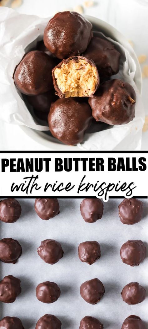 Peanut Butter Crunch Balls Recipe, Chocolate Peanut Butter Rice Crispie Balls, Rice Crispy Snowballs, Choc Covered Rice Krispy Treats, Buck Eyes Recipe With Rice Crispies, Chocolate Peanut Butter Rice Balls, Peanut Butter Crisp Balls, Rice Crispy Peanut Butter Chocolate Bars, Peanut Butter Bon Bons Rice Krispies