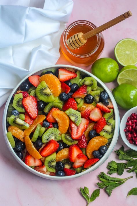 Honey Lime Fruit Salad Recipe - Frugal Mom Eh! Honey Glazed Fruit Salad, Honey Lime Fruit Salad Dressing, Aesthetic Fruit Salad, Fruit Salad Honey Lime Dressing, Honey Lime Mint Fruit Salad Dressing, Lime Fruit Salad, Fruit Salad With Lime And Honey, Honey Lime Fruit Salad, Fruit Salad With Honey