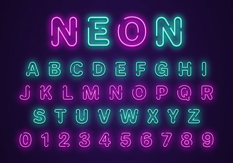 Neon Font Alphabet, Neon Sign Lettering, Neon Sign Font, Arrow Signage, Neon Number, Neon Lettering, Neon Font, Neon Typography, Neon Open Sign