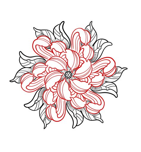 Japanese Tattoo Stencil Design, Cambodian Art Drawing, Asian Flash Tattoo, Tattoo Traditional Flower, Japanese Tattoo Flower, Asian Flower Tattoo, Traditional Flower Tattoo Design, Pretty Flower Drawing, Japanese Tattoo Flash